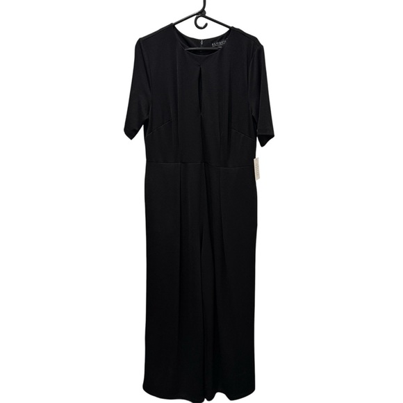 Eloquii Black Jumpsuit Wide Leg Size 16 Side Pockets Key Hole Front - Picture 3 of 12